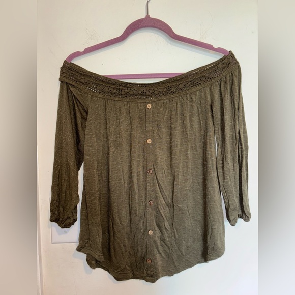 Aeropostale Olive Off-Shoulder Top - Picture 1 of 6